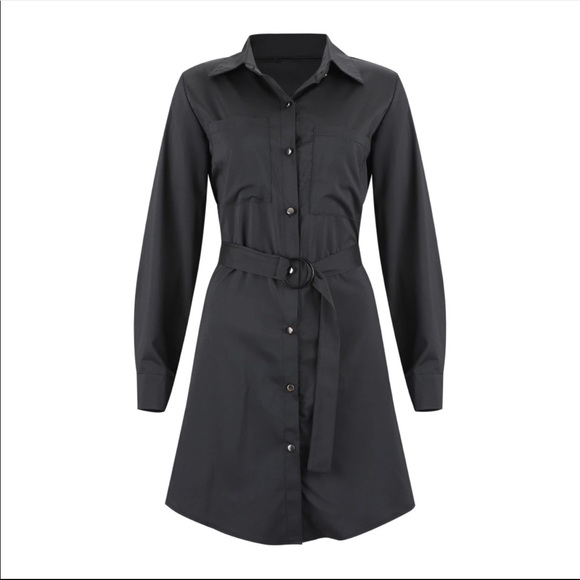 Women’s elegant long sleeve shirt dress with belt - Picture 1 of 3